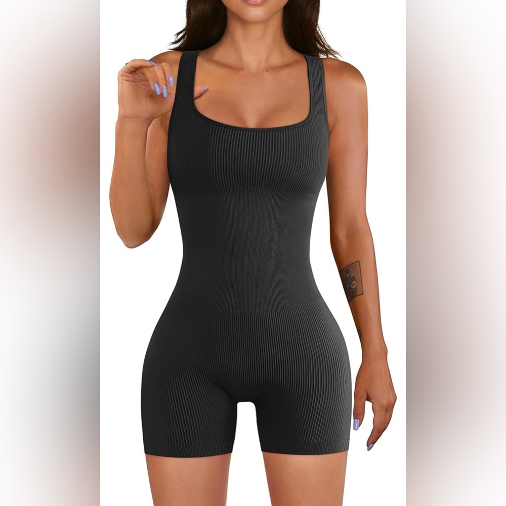 Seamless Black Ribbed Bodysuit